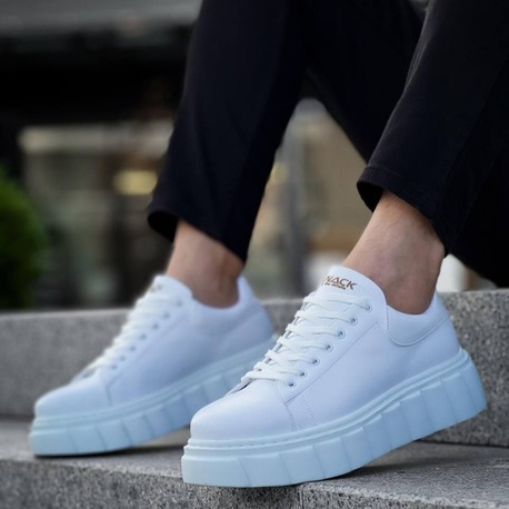 RLX099 Erkek Bağcıklı Yüksek Taban Cilt Sneaker Ayakkabı Beyaz
