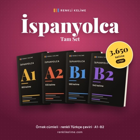 İspanyolca A1–B2 Renkli Kelime Tam Set | 3.650 Kelime · 4 PDF