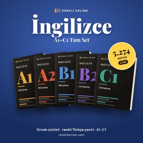 İngilizce A1–C1 Tam PDF Seti | 5.274 Renkli Kelime | 5 PDF