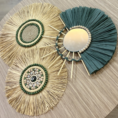 3’lü yeşil Rafya ayna set
