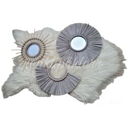 3’lü Gri Rafya&Bambu Ayna Set