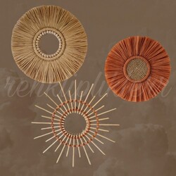 Turuncu detaylı rafya ayna set