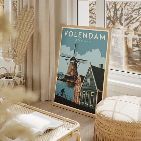 Volendam Hollanda Duvar Sanatı - Ev ve Ofis Dekoru için İkonik Hollanda Yel Değirmeni Posteri