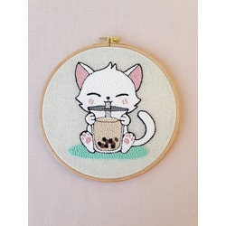 "Coffee Cat" Punch Nakışı Duvar Panosu