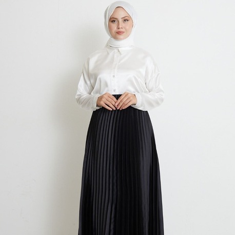 Piliseli Tesettür Etek - Siyah