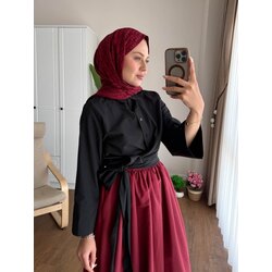 Bel Bağlamalı Kuşaklı Gömlek - Siyah