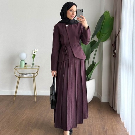 Zara Kupra Seyyar Kemerli Çımalı Etekli Takım - Mürdüm