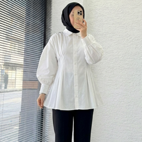 Premium Pens Detaylı Poplin Gömlek Tunik - Beyaz