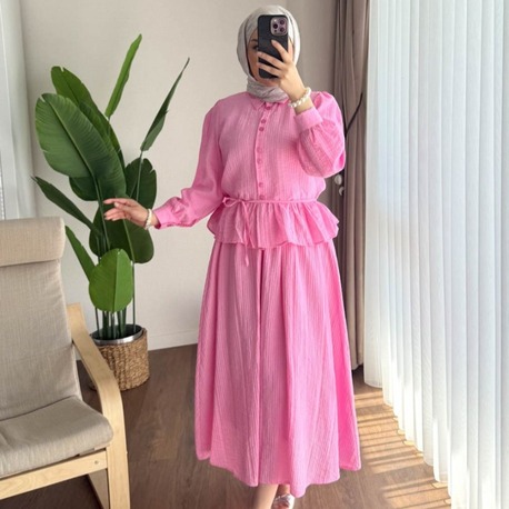 Melinda Begonya Kumaş Etekli Takım - Pembe