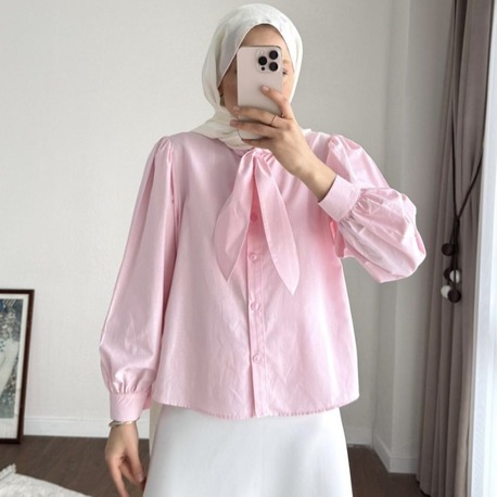 Etek Üstü Yaka Bağlamalı Poplin Gömlek - Pembe