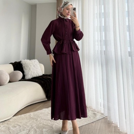 Melinda Begonya Kumaş Etekli Takım - Mürdüm