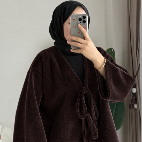 Etek Üstü Önden Bağlamalı Fox Kimono - Kahverengi