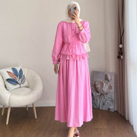 Dantel Detaylı Paris Etekli Takım - Pembe