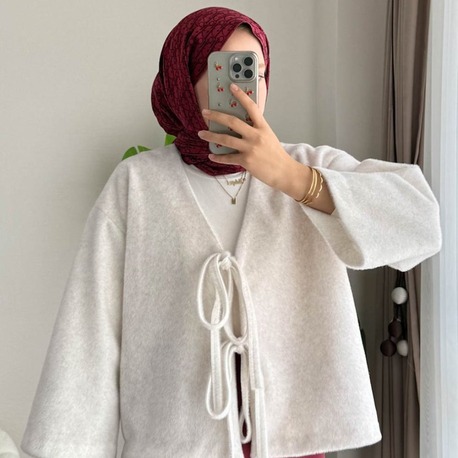 Etek Üstü Önden Bağlamalı Fox Kimono - Ekru