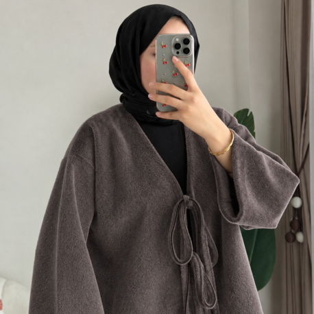Etek Üstü Önden Bağlamalı Fox Kimono - Kestane