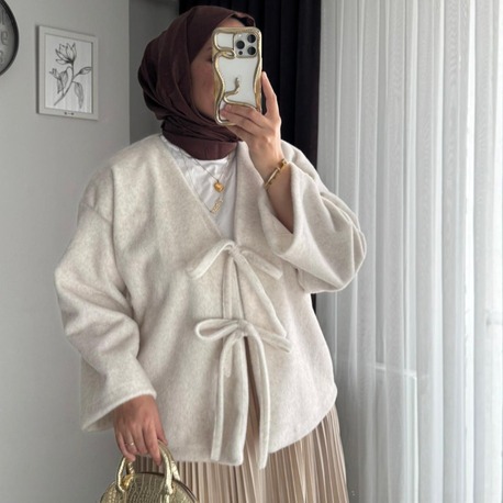 Etek Üstü Önden Bağlamalı Fox Kimono - Beyaz