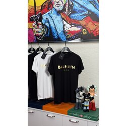 Balmain Gold Logo Print Cotton Tee