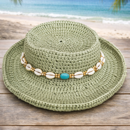 Rio Collection – Adaçayı Yeşili Sade Bohem Raffia Şapka 