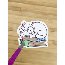 Kitap ve Kedi Tekli Sticker