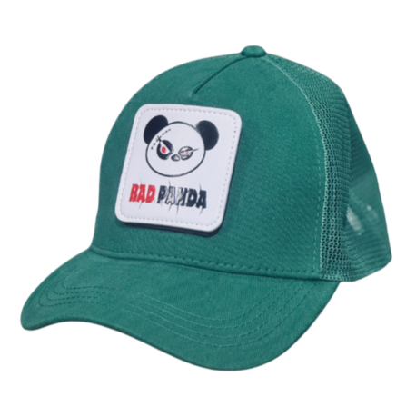 BAD PANDA Patch Detaylı Zümrüt Yeşili Trucker Şapka - Asi Panda (Unisex)
