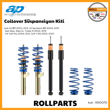 AP Coilover Süspansiyon Kiti  Audi A3 (8P),2004–2015  Seat Altea, Golf V (1K)  11510070