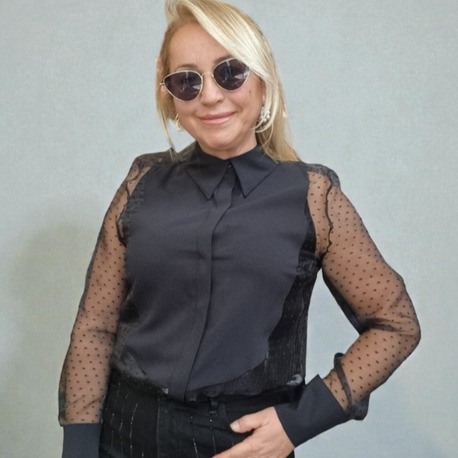SİYAH PUANTİYELİ TRANSPARAN GÖMLEK