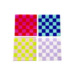 Retro Checkerboard Bardak Altlığı 4'lü Set