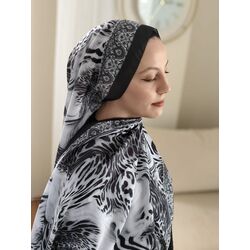 Leopar Desenli Siyah Vual Şal