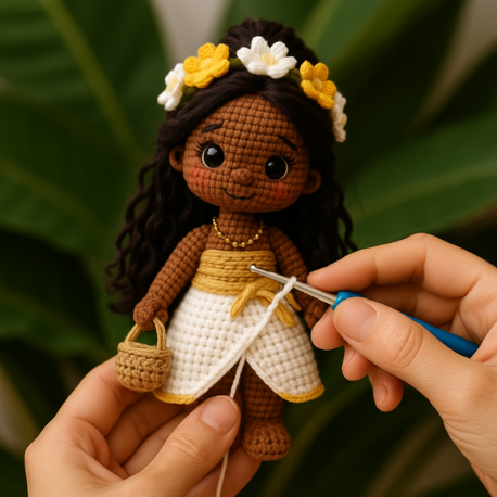 Miniature Balinese Girl Amigurumi PDF Pattern – Bali Crochet Doll Tutorial in 3 Languages