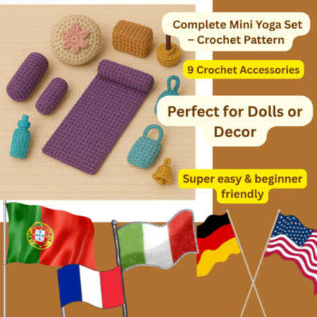 Mini Amigurumi Yoga Seti – 8 Parçalık Örgü Modeli (PDF İndirilebilir Tarife)