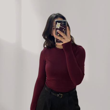Bordo Bisiklet Yaka %95 Pamuk Bluz (Oysho Kumaş)
