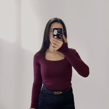 Bordo Kare Yaka %95 Pamuk Bluz (Oysho Kumaş)