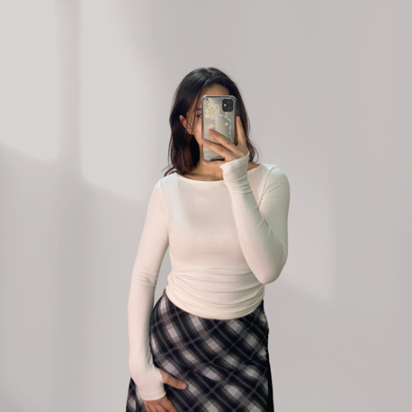 Beyaz Kayık Yaka %95 Pamuk Bluz (Oysho Kumaş)
