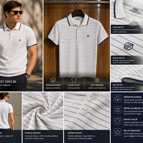 Çizgili Premium Polo Yaka Tişört 