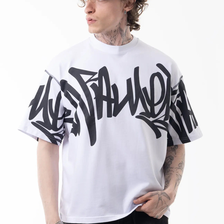 Premium Graf Oversize T-Shirt Beyaz 8499