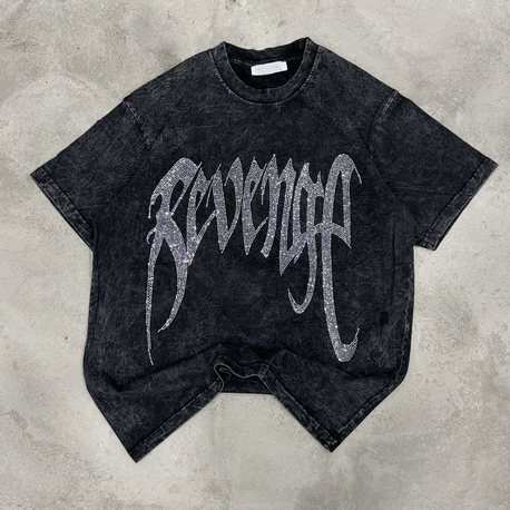 Yıkamalı Revenge Taşlı Oversize T-Shirt (Antrasit)