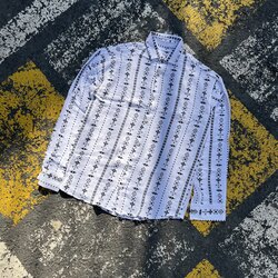 Etnik Keten Gömlek Siyah-Beyaz 8279