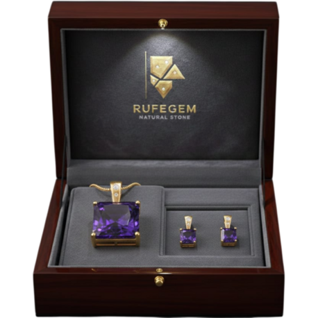 Rufegem Ametist Kolye / Küpe Özel Tasarım Set