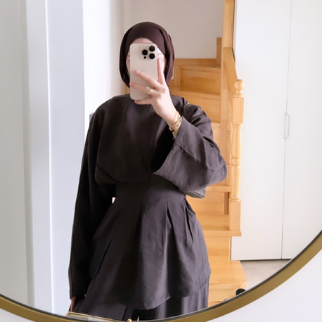 Bel Detaylı Takım Kahverengi