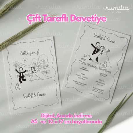 Dijital Düğün & Nişan Davetiyesi – Kişiselleştirilebilir Tasarım | A5 & 12x17 cm 