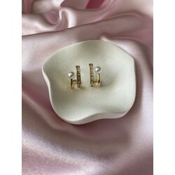 Çelik incili gold küpe