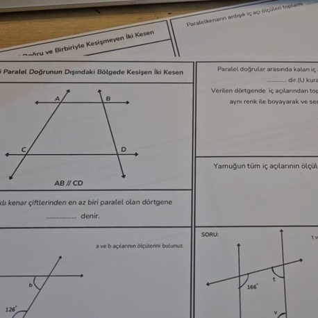 İki Paralel Doğru ve İki Kesen(Dörtgenler ve Açı Özellikleri 6 Sınıf)