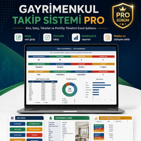 Gayrimenkul Takip Sistemi PRO | Kira, Satış, Tahsilat ve Portföy Yönetimi Excel Şablonu