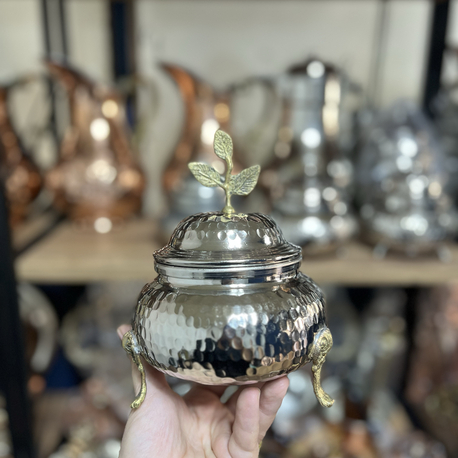 Pirinç Ayaklı Dövme Bakır Şekerlik