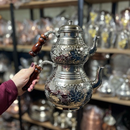 Gümüş Rengi Bakır Çaydanlık No:3