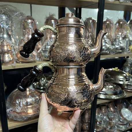 Bakırı Kalın Sarmaşık Desenli Çaydanlık No:2