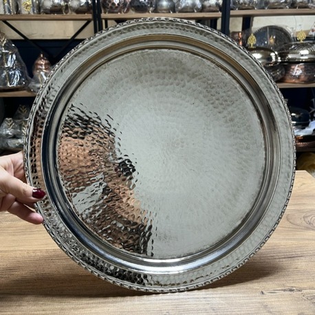 Çirtikli Nikelli Bakır Çay Tepsisi