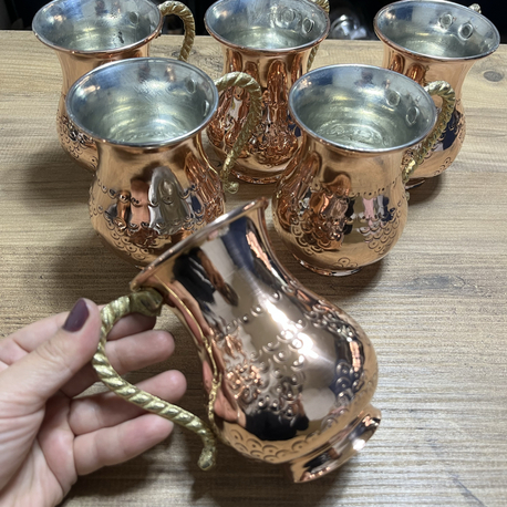6 Adet Üzüm Desenli Bakır Bardak 