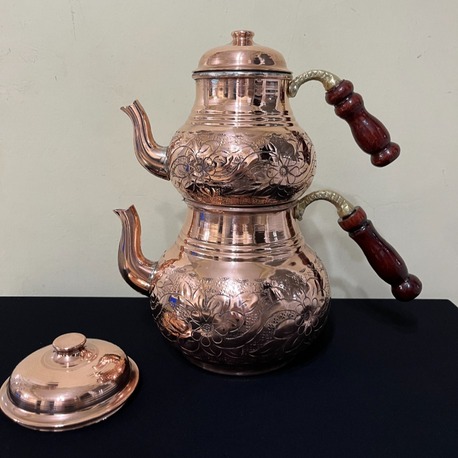 Sarmaşık Desenli Bakırı Kalın Çaydanlık No:3