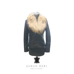 KADIN SİYAH SPOR DERİ CEKET MODEL NO YÇ